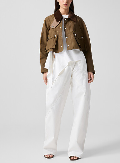 JW Anderson: Le jean menuisier blanc torsad&eacute; Blanc pour femme