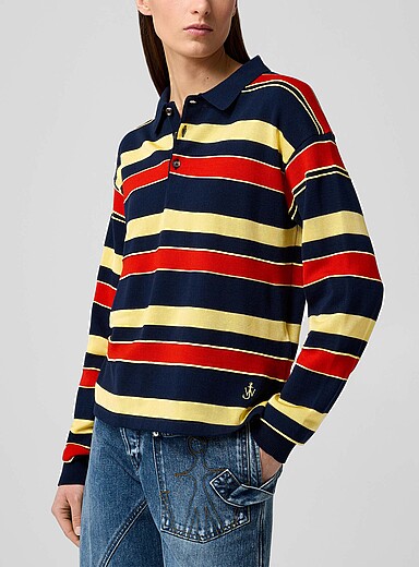 JW Anderson: Le polo rugby en coton et laine Bleu marine - Bleu nuit pour femme