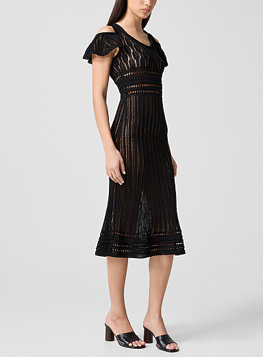 JW Anderson: La robe midi crochet manche volants Noir pour femme
