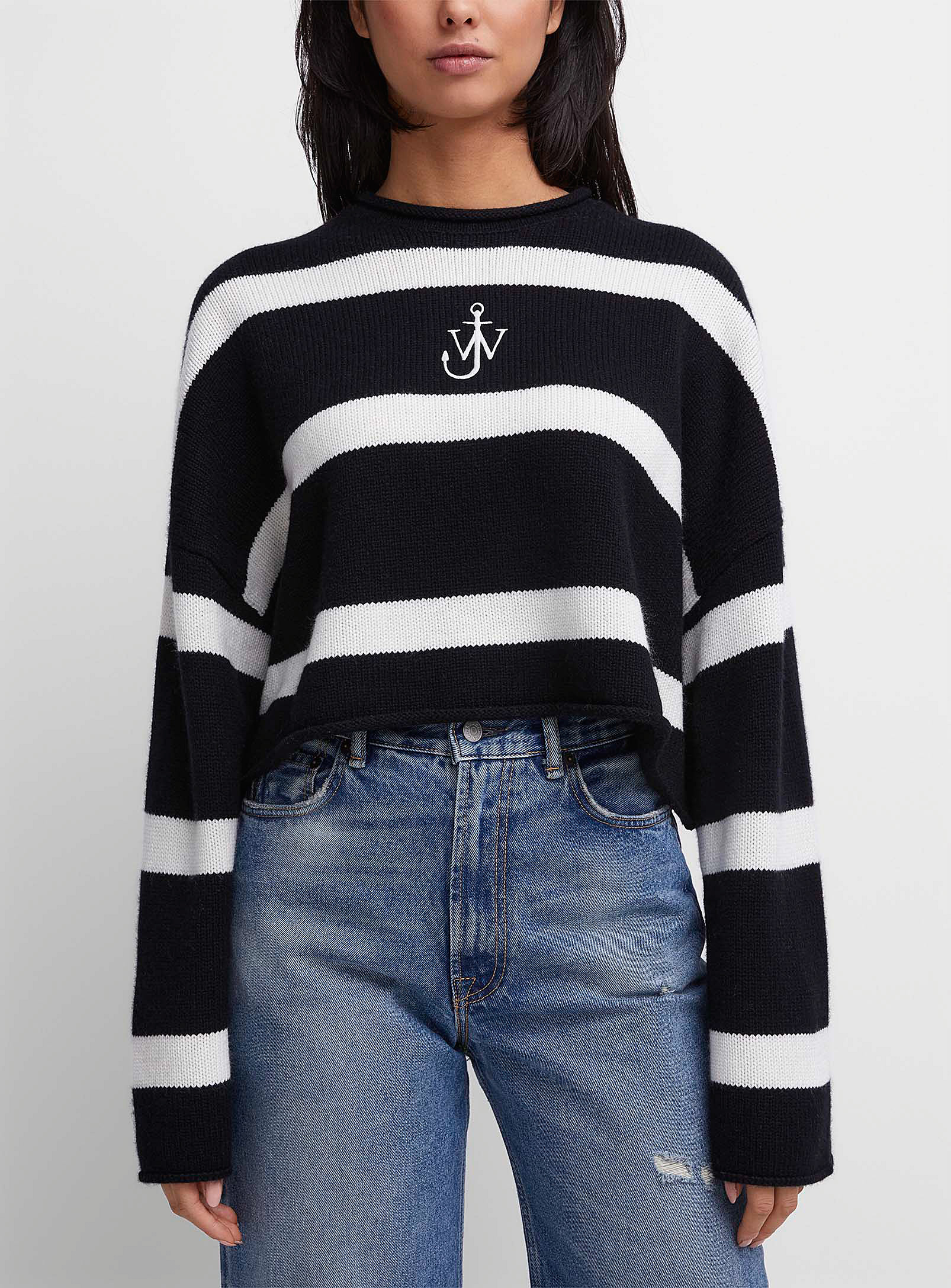 Shop Jw Anderson Nautical Stripe Wool Sweater In Black And White