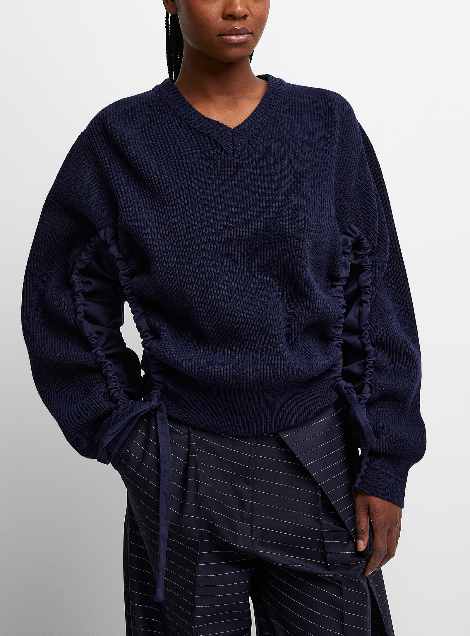 Jw Anderson Touches Of Poplin Sweater In Dark Blue