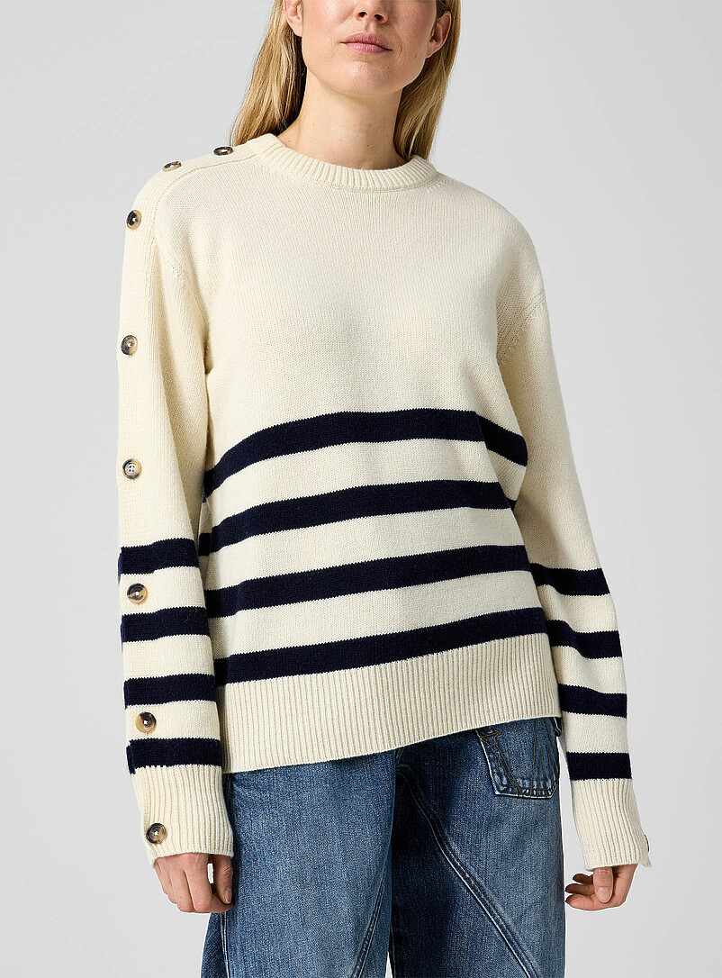 Buttoned Sleeves Pure Wool Nautical Sweater