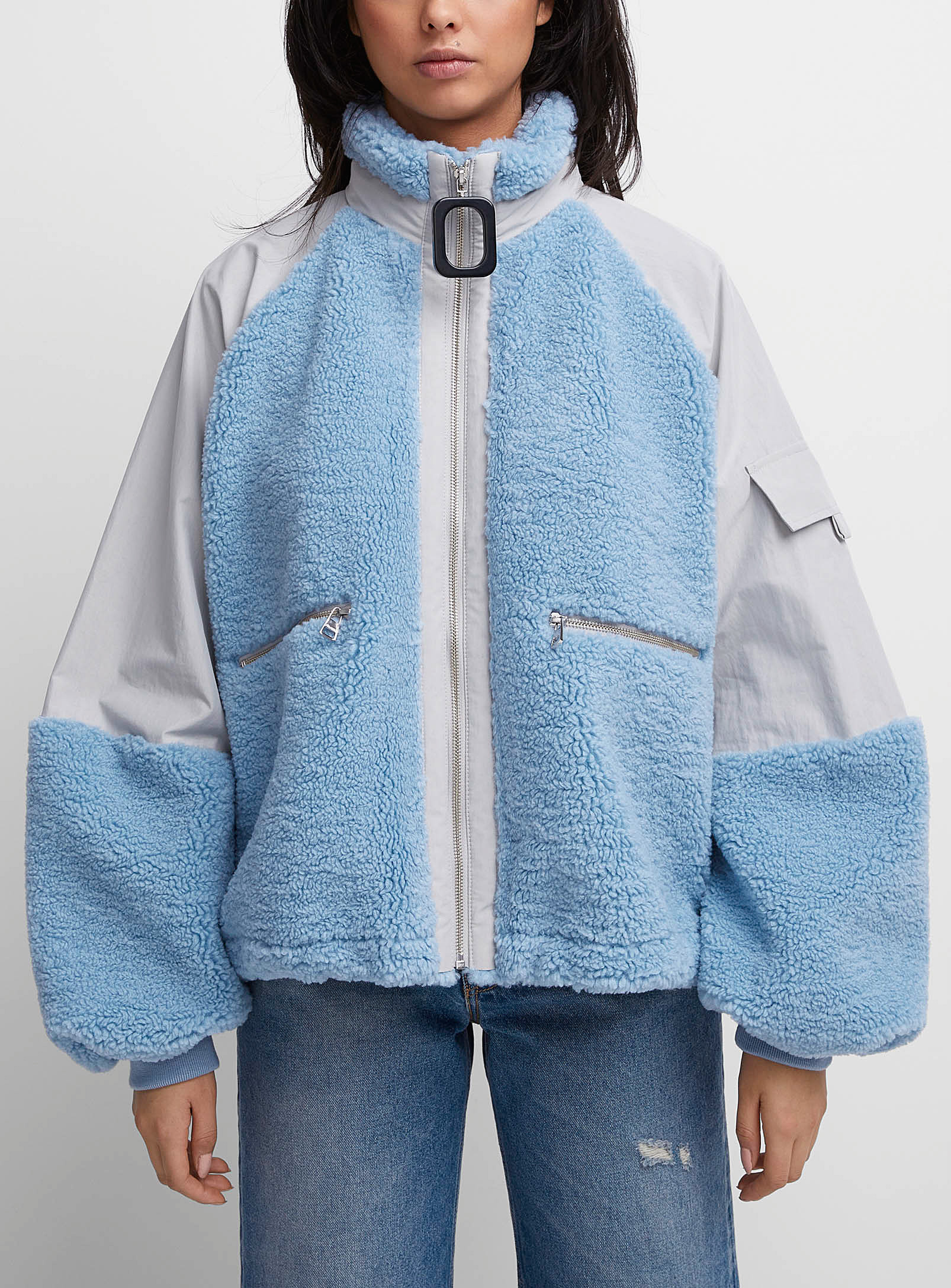 Shop Jw Anderson Geometric Pull Polar Fleece Track Jacket In Baby Blue