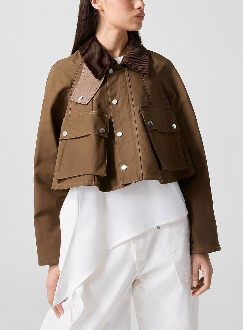 Short, Flared, Coated-Canvas Coat