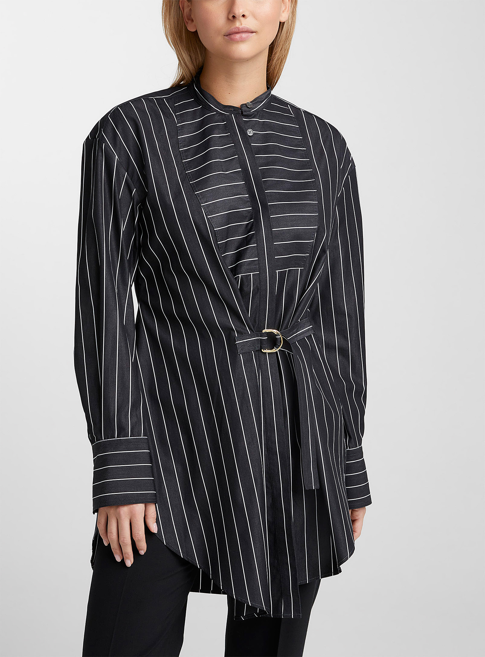 Jw Anderson Fitted Waist Long Shirt In Black And White
