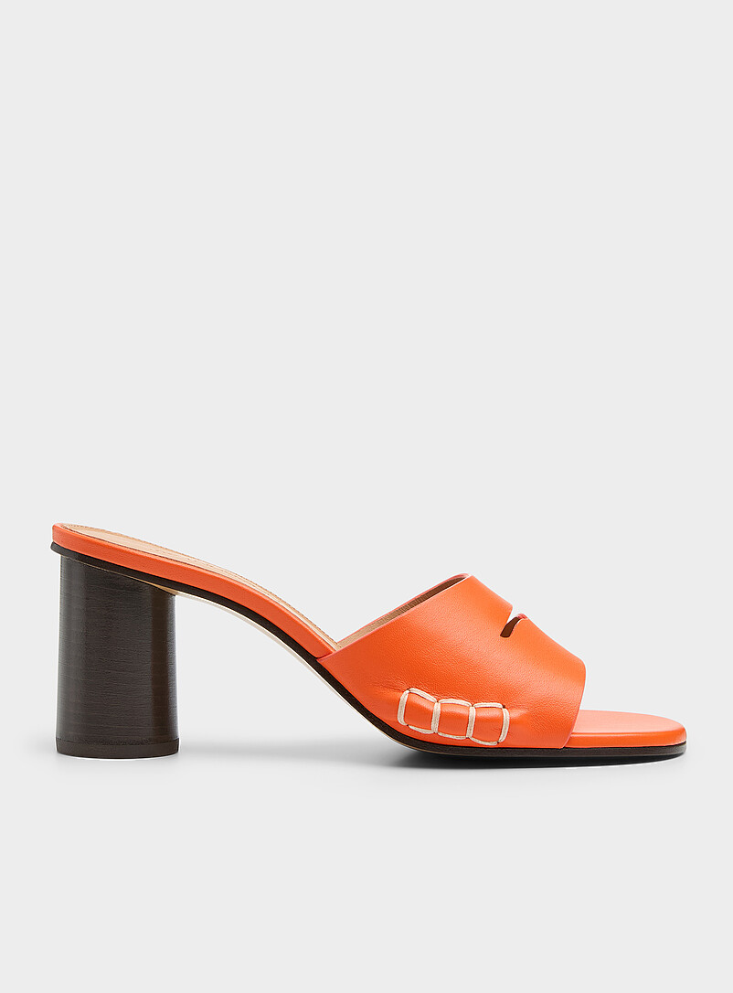 Topstitched Leather Loafer Sandals Women