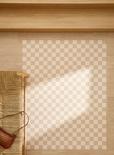 Le tapis vinyle damier cr&egrave;me et caf&eacute; 100 x 130 cm
