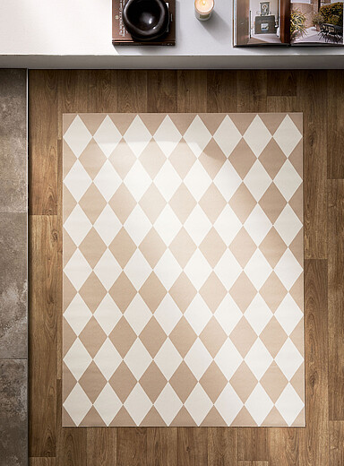 Simons Maison Ivory/Cream Beige Coffee and cream diamond vinyl mat 100 x 130 cm