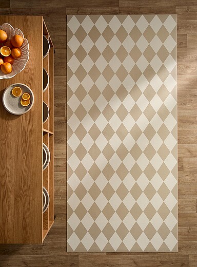 Simons Maison Ivory/Cream Beige Coffee and cream diamond vinyl hallway mat 100 x 215 cm