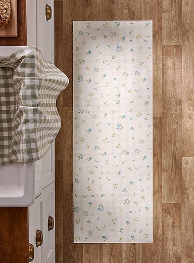 Simons Maison: Le tapis vinyle carreaux vichy et fleurs sauvages 50 x 140 cm Assorti