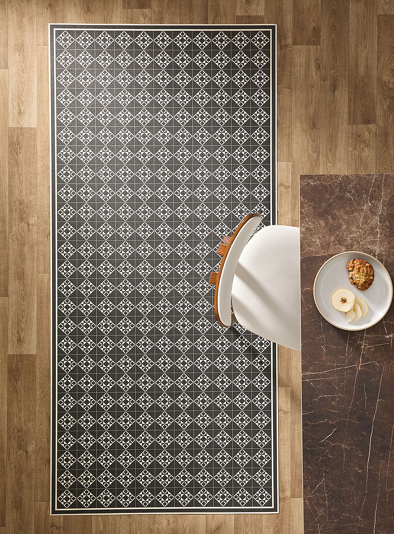 Charcoal tile pattern hallway vinyl mat 100 x 215 cm product image (primary)