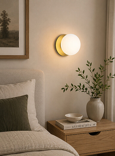 Golden celestial globe sconce