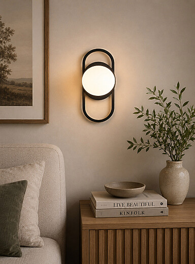 Black art deco wall sconce