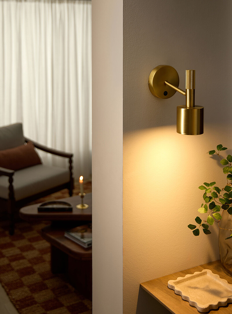 Rhoswen sleek brass finish wall sconce product image 2