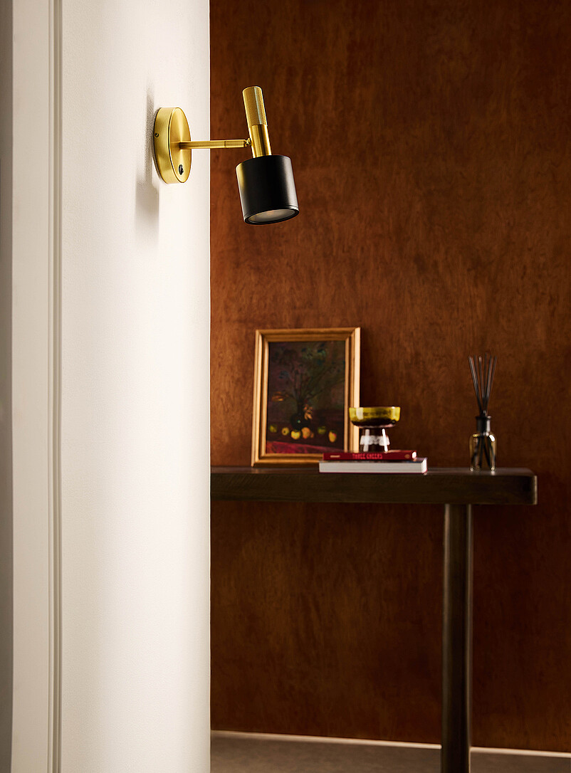 Rhoswen Matte Black And Brass Minimalist Wall Sconce