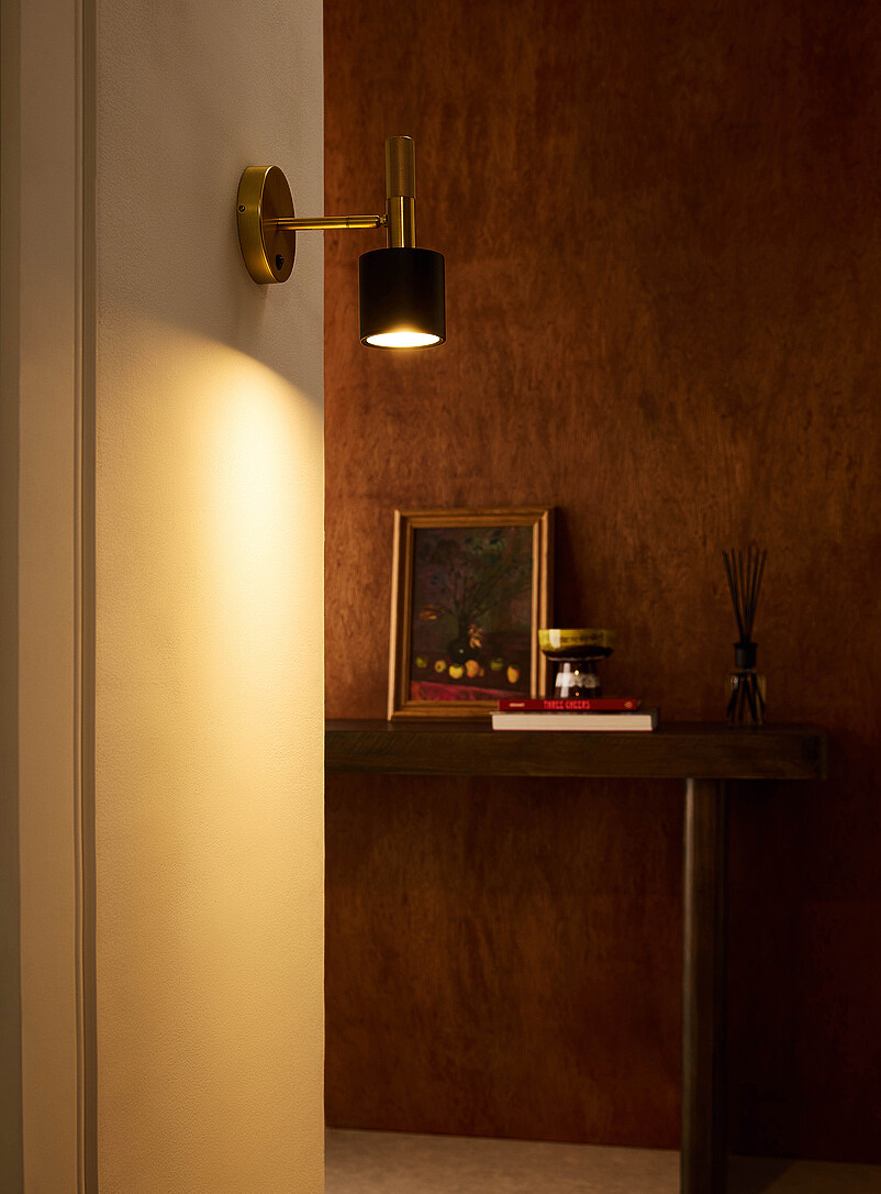 Rhoswen matte black and brass minimalist wall sconce product image 2