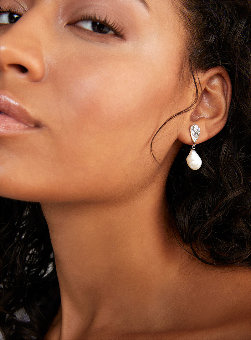 Aniello Atelier: Les boucles d'oreilles argent sterling et perles Miroir Argent