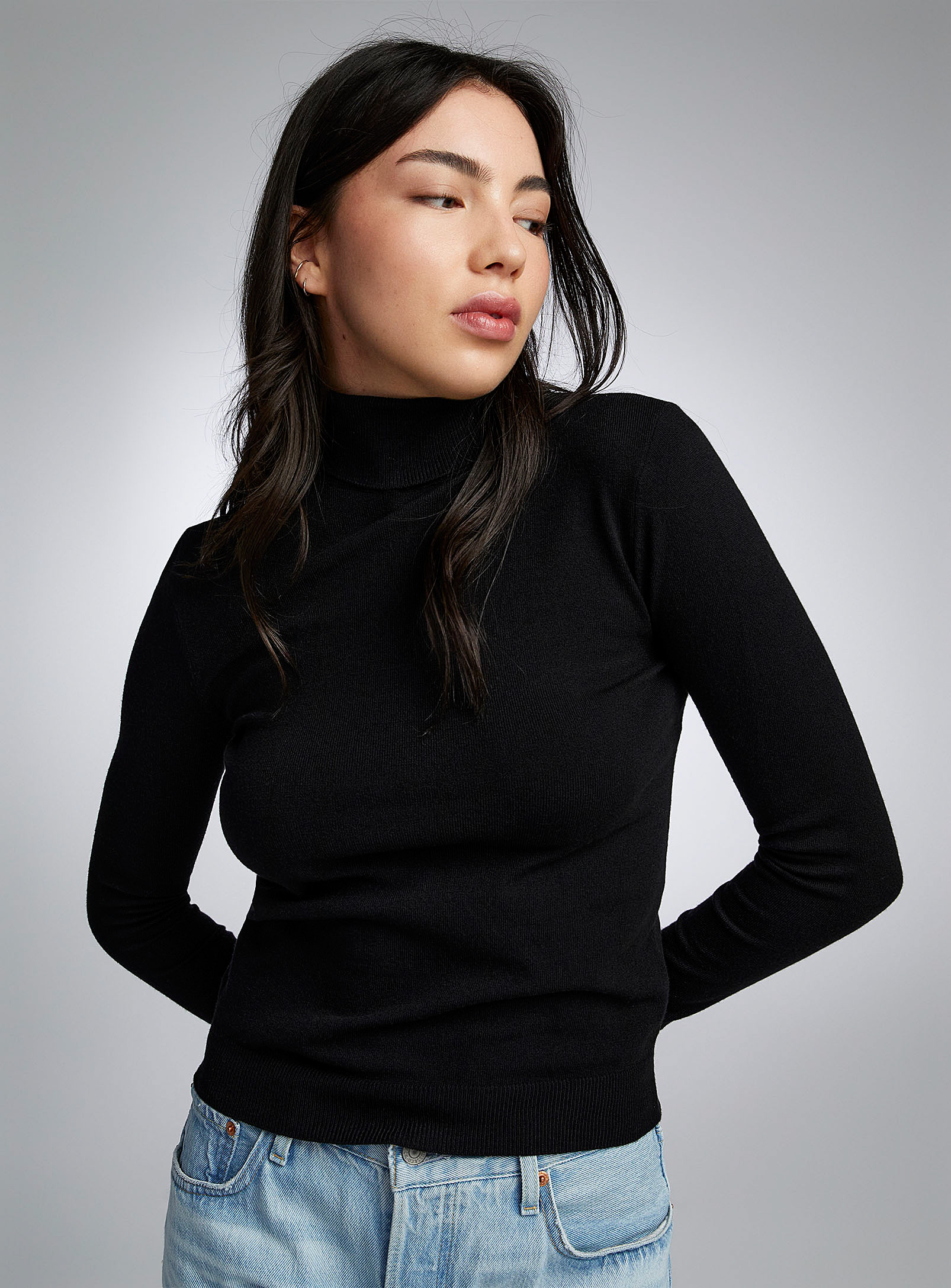 Twik Fine-knit Turtleneck Sweater In Black