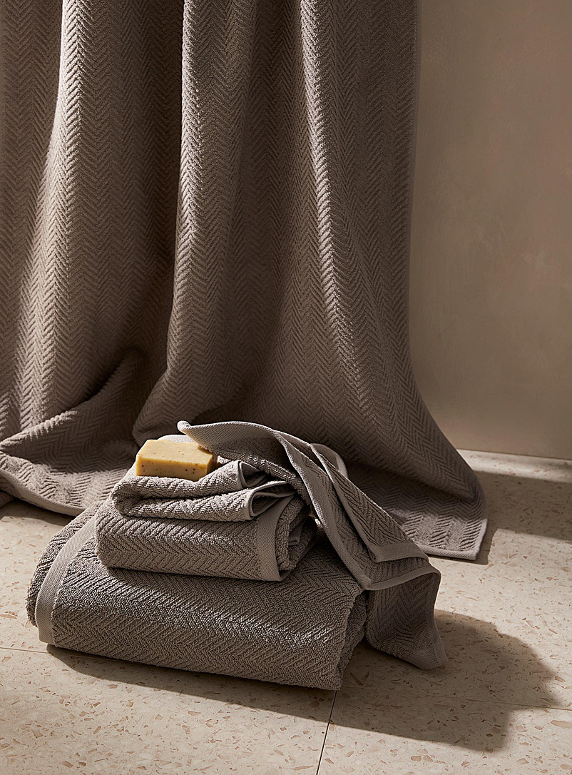 Simons Maison Grey Chevron texture organic cotton towels Eco-friendly fibre, modern graphic pattern