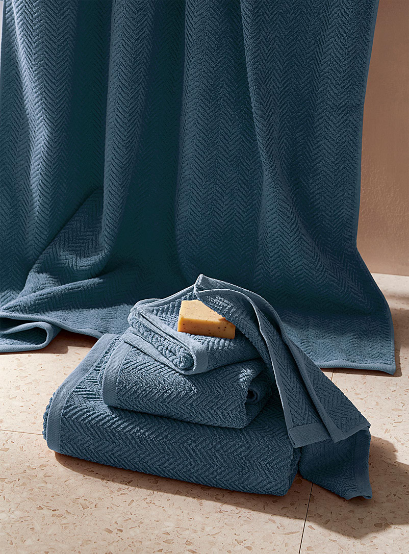 Simons Maison Slate Blue Chevron texture organic cotton towels Eco-friendly fibre, modern graphic pattern