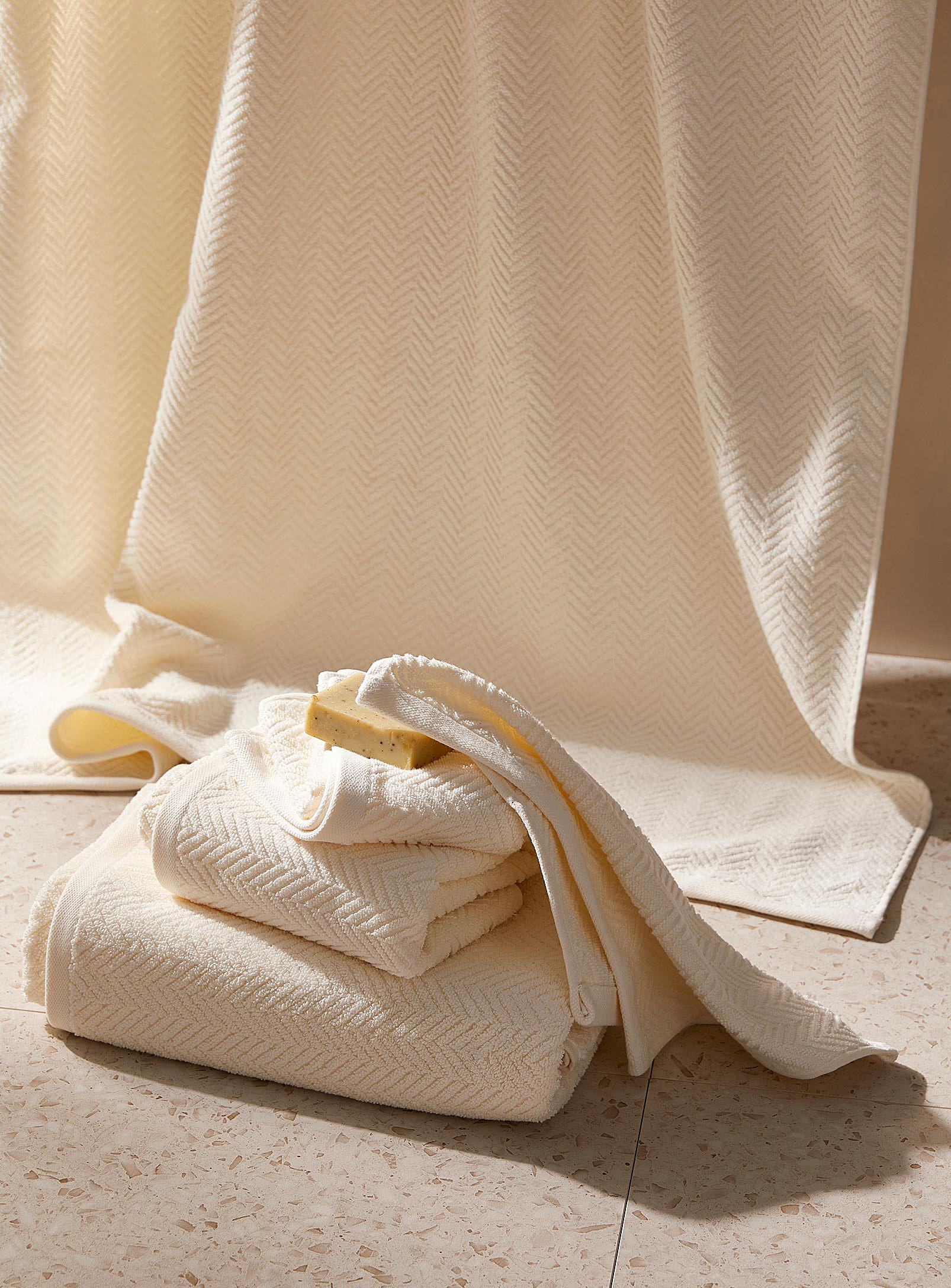 Simons Maison Chevron Texture Organic Cotton Towels In White