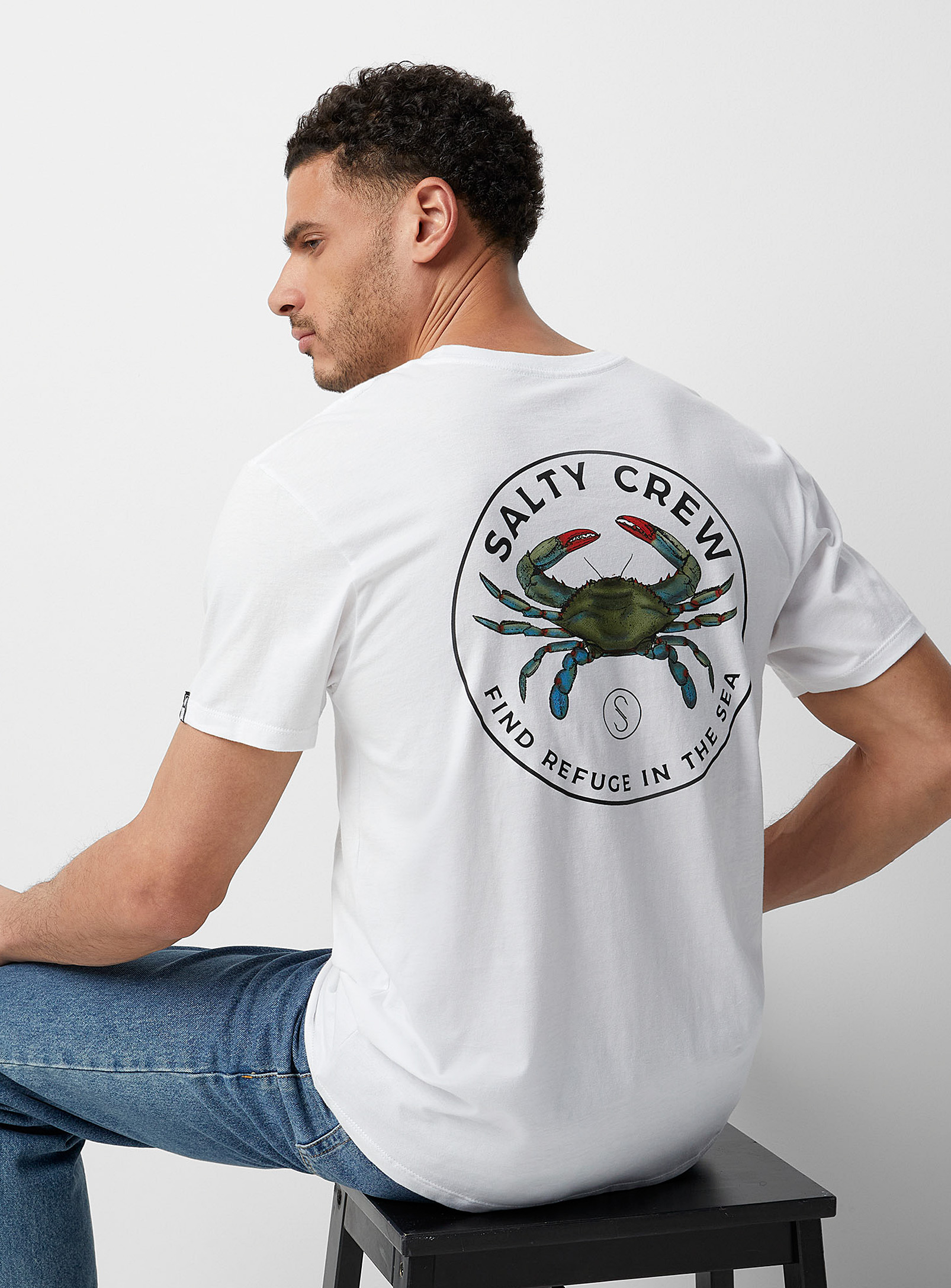 Salty Crew Blue Crab Logo T-shirt In White