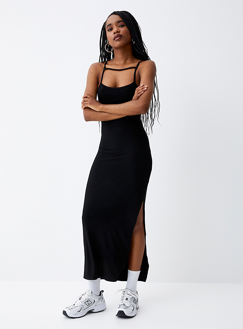 Eladay: La robe col carré fines côtes Noir pour femme