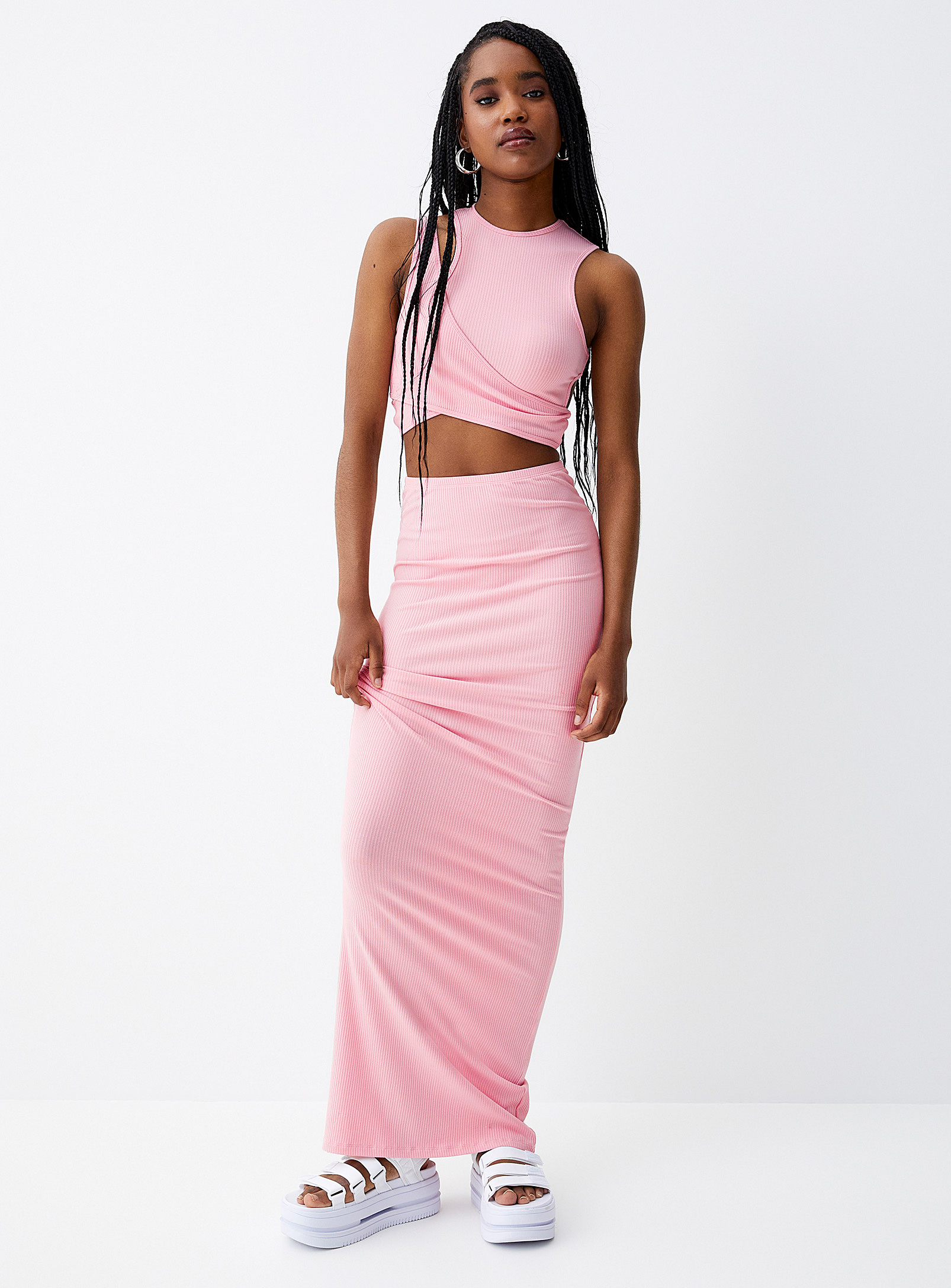 Eladay Mini-ribbing Fitted Skirt In Dusky Pink
