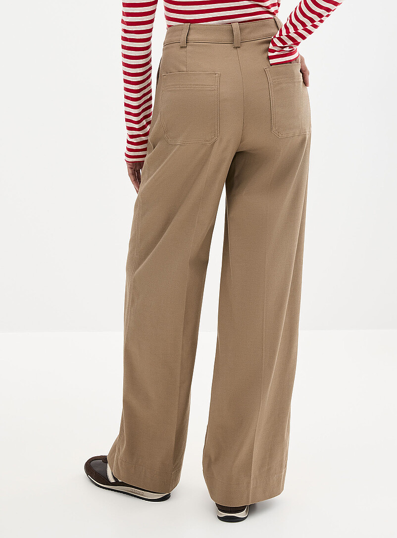 Stretch coffee-brown twill pant Fit: Wide leg, high rise | Marc O