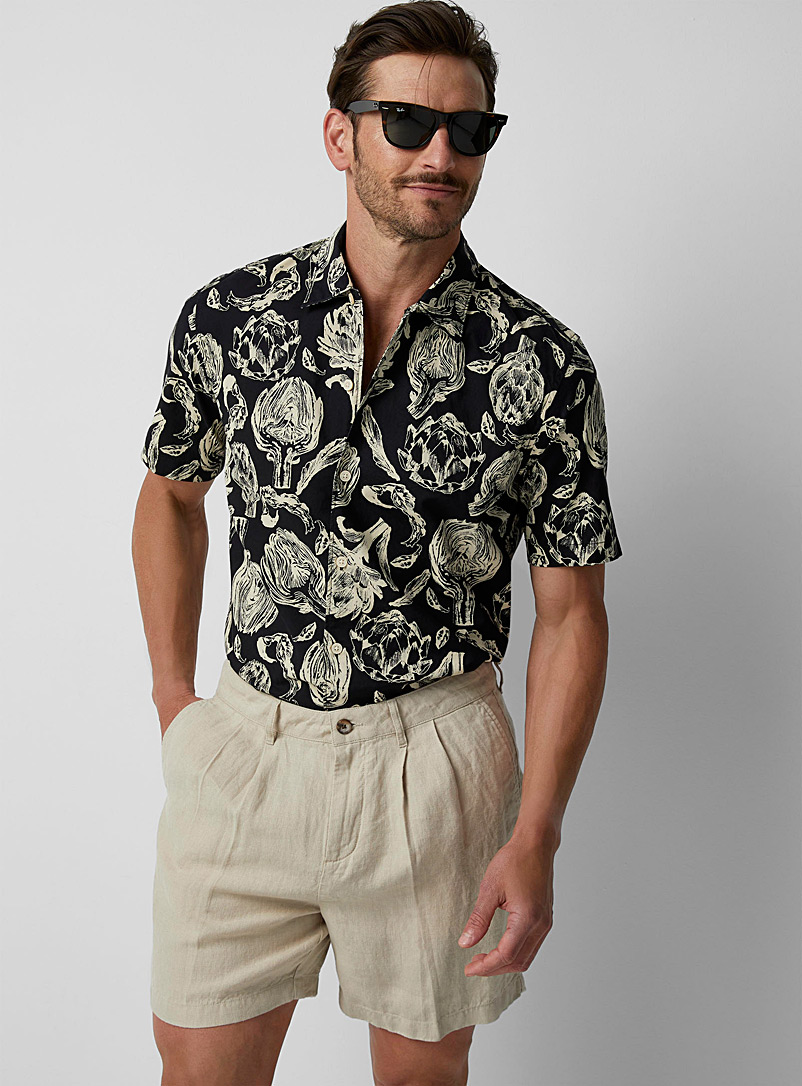 Marc O'Polo: La chemise fleurs en contraste Noir à motif pour homme