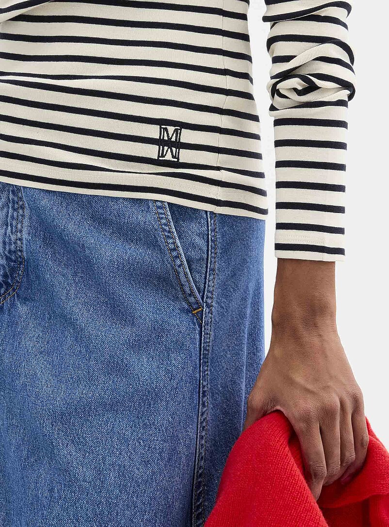 Marc O'Polo: Le t-shirt minic&ocirc;tes ray&eacute; manches longues Ivoire - Beige cr&egrave;me pour femme