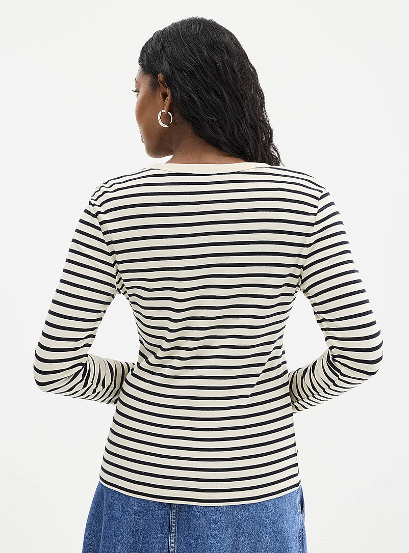 Marc O'Polo: Le t-shirt minic&ocirc;tes ray&eacute; manches longues Ivoire - Beige cr&egrave;me pour femme