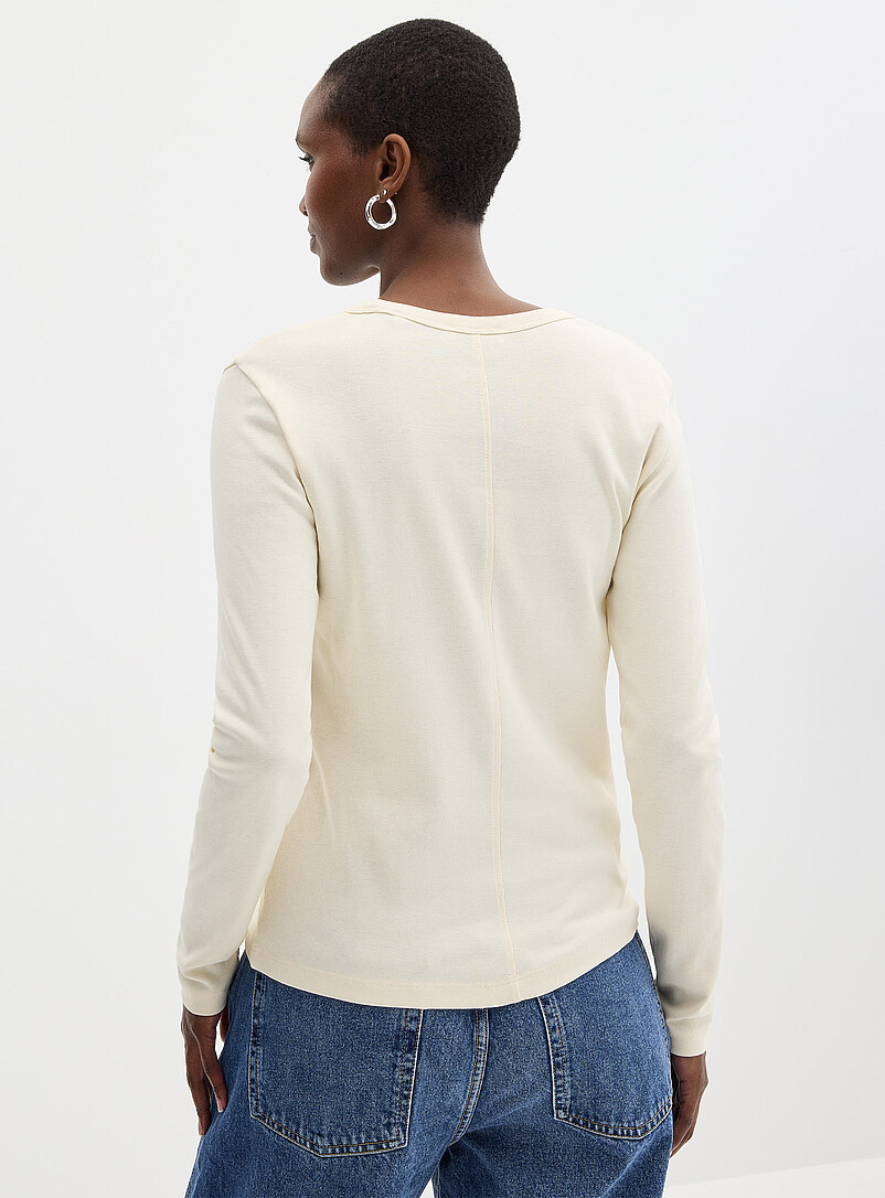 Marc O'Polo: Le t-shirt minic&ocirc;tes manches longues Ivoire - Beige cr&egrave;me pour femme