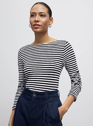 Striped boat neck T-shirt