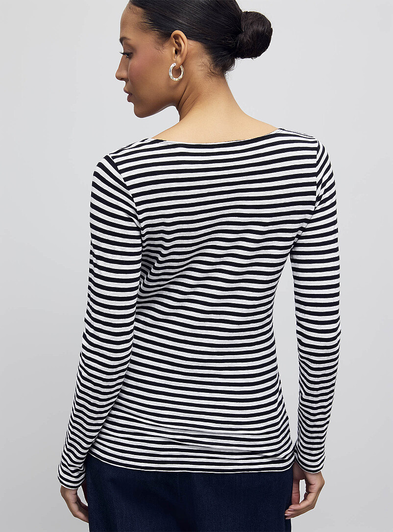 Marc O'Polo: Le t-shirt col bateau ray&eacute; Noir pour femme