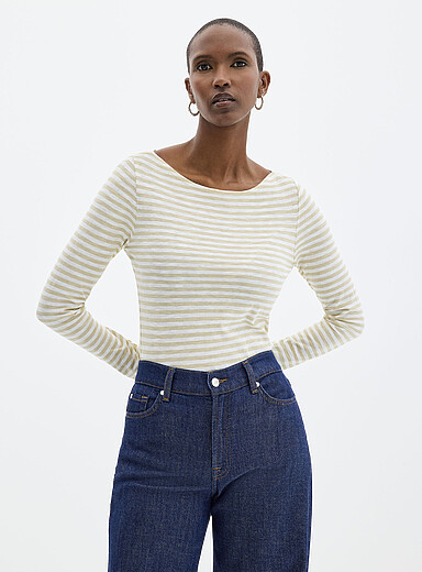 Striped boat neck T-shirt