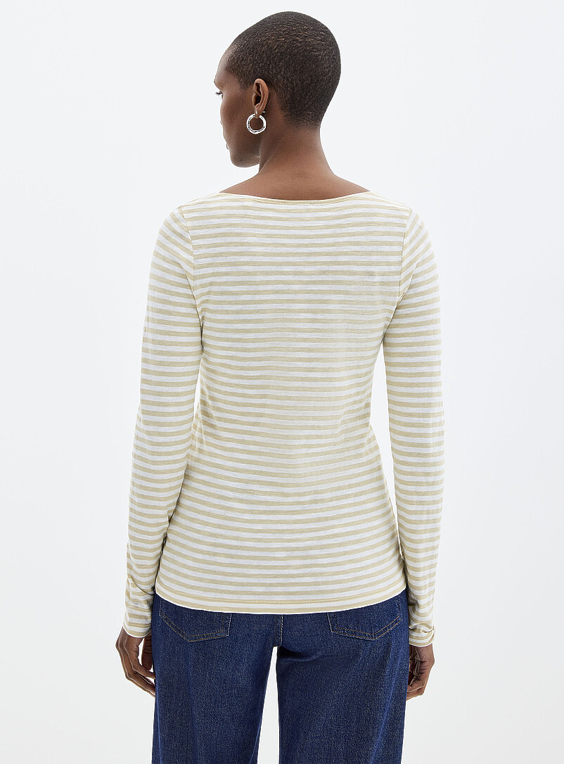 Marc O'Polo: Le t-shirt col bateau ray&eacute; Noir pour femme