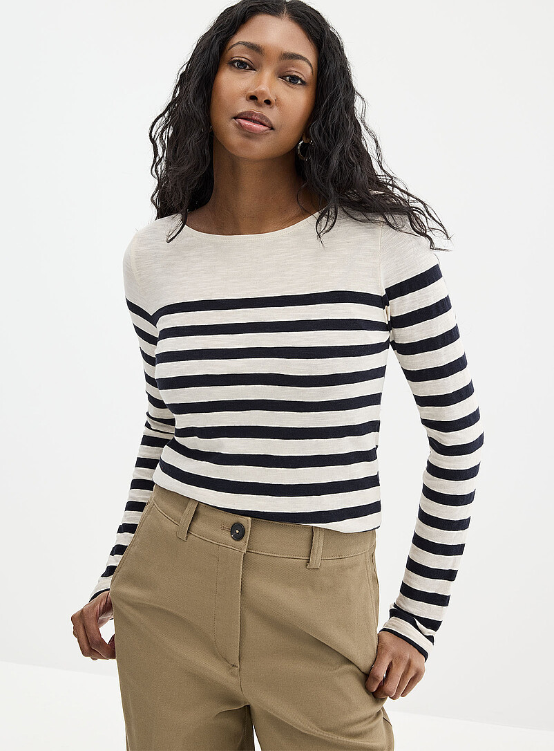 Marc O'Polo: Le t-shirt col bateau ray&eacute; Noir pour femme