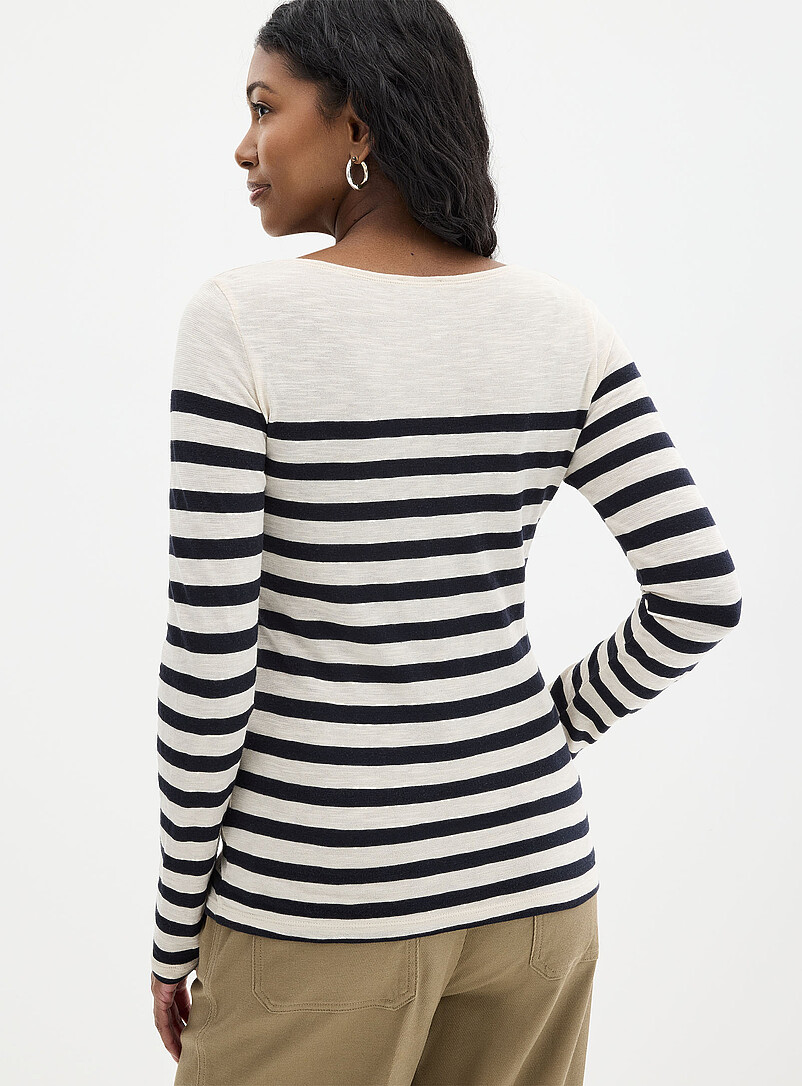 Marc O'Polo: Le t-shirt col bateau ray&eacute; Noir pour femme