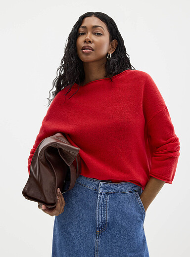 Marc O'Polo Red Ultra-soft pure wool boat-neck sweater for women