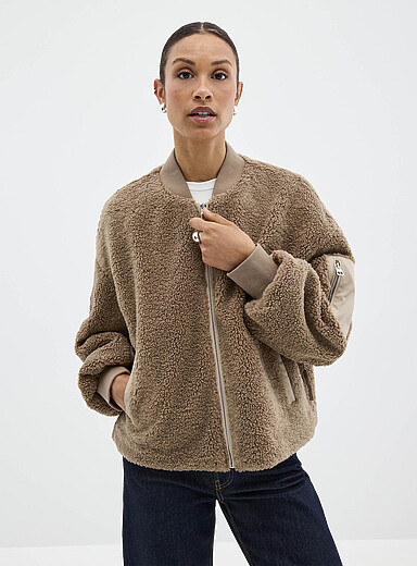Marc O'Polo: Le bomber bimati&egrave;re moutonn&eacute; taupe Taupe pour femme