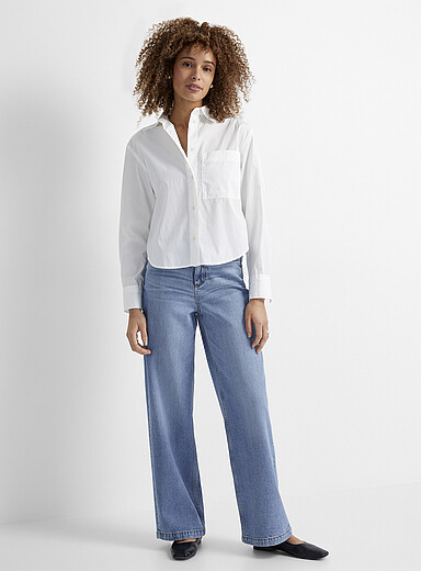 Faded medium indigo jean <b>Fit: Wide leg, high rise</b>