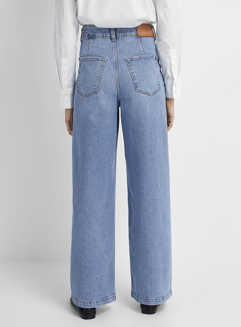 Marc O'Polo: Le jean indigo moyen d&eacute;lav&eacute; <b>Coupe : jambe large, taille haute</b> Bleu pour femme