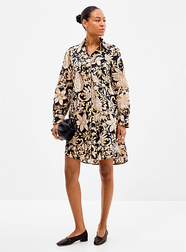 La robe chemise &eacute;vas&eacute;e floraison moka