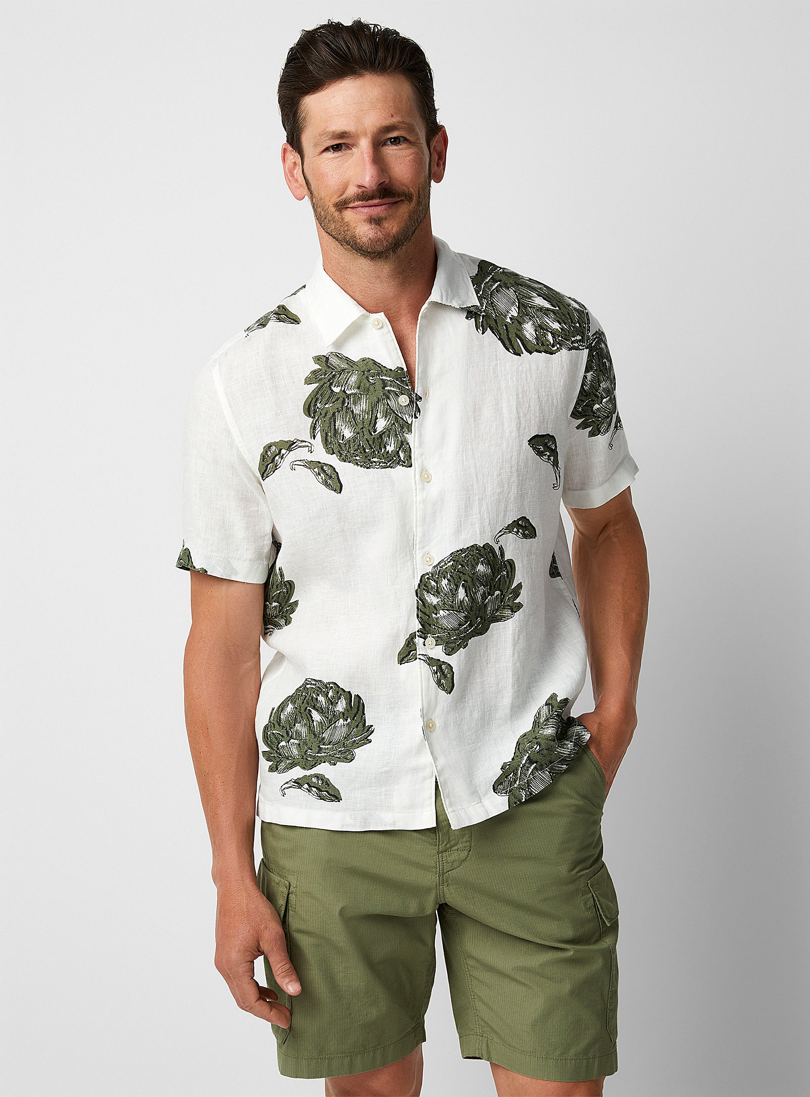 Marc O'polo Pure Linen Printed Shirt In Off White