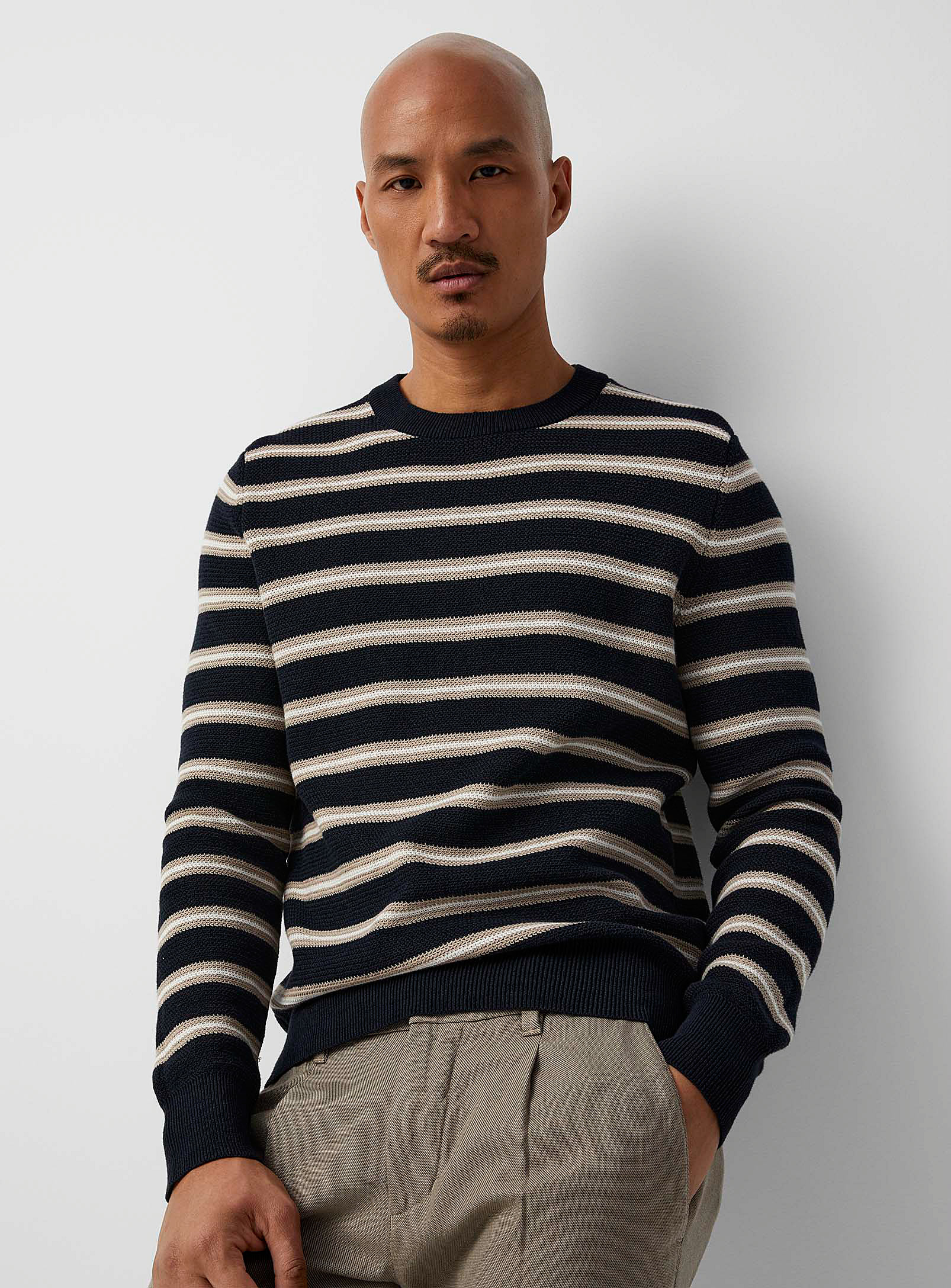 Marc O'polo Striped Pure Organic Cotton Knit Sweater In Dark Blue