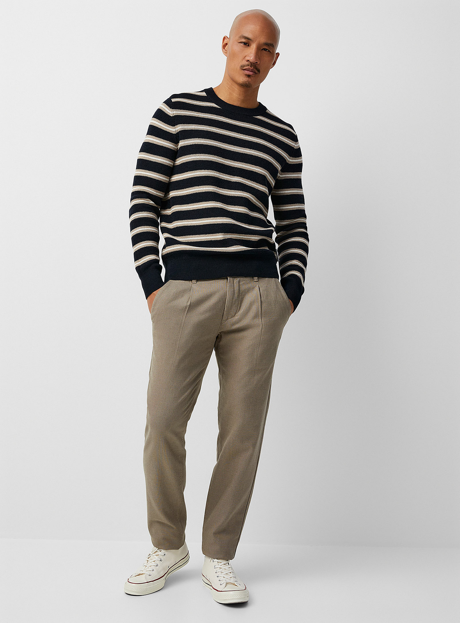 Marc O'Polo - Men's Two-tone piqué pleated pant Slim fit