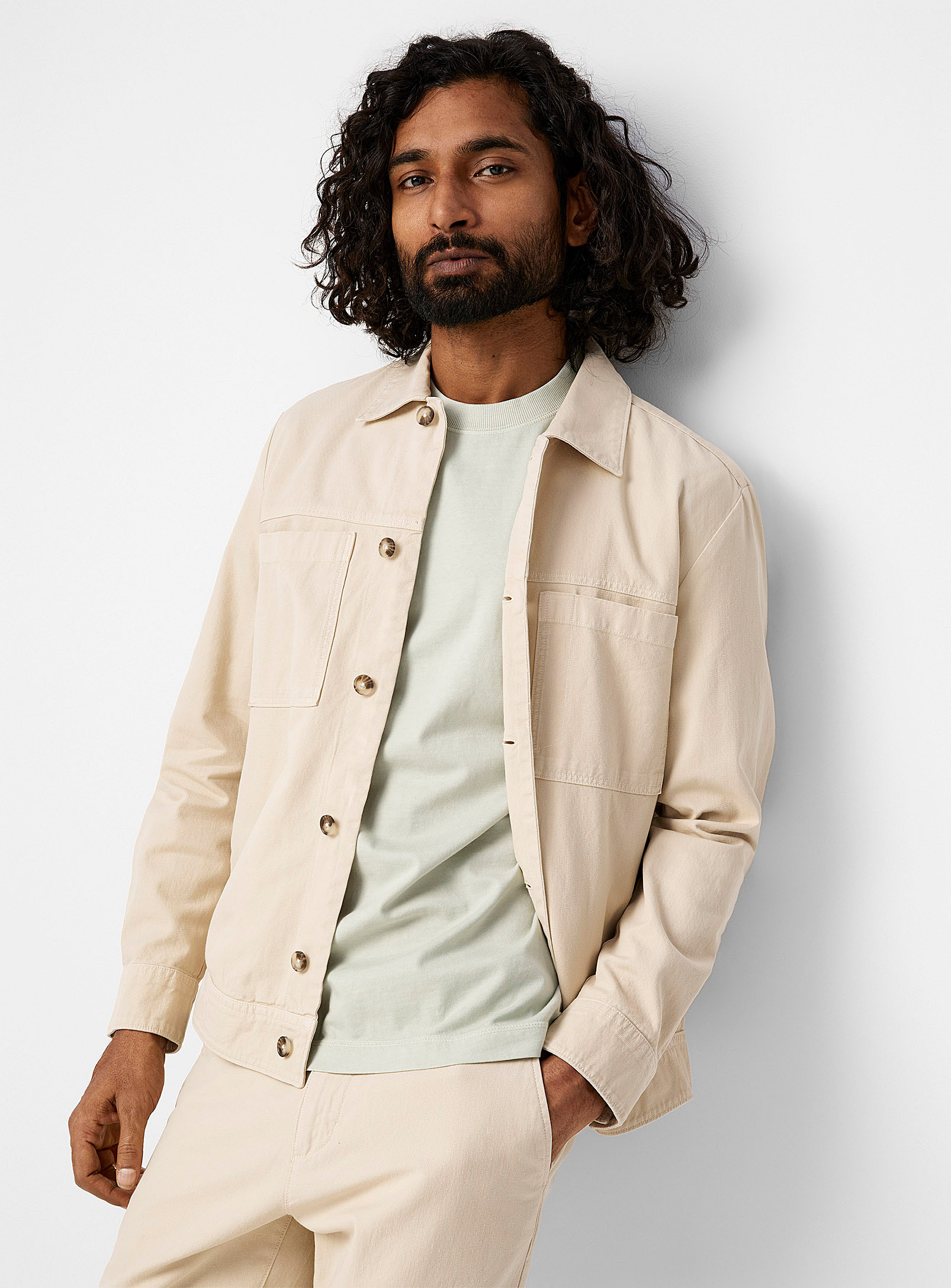 Marc O'polo Beige Organic Cotton And Linen Twill Jacket In Ecru/linen