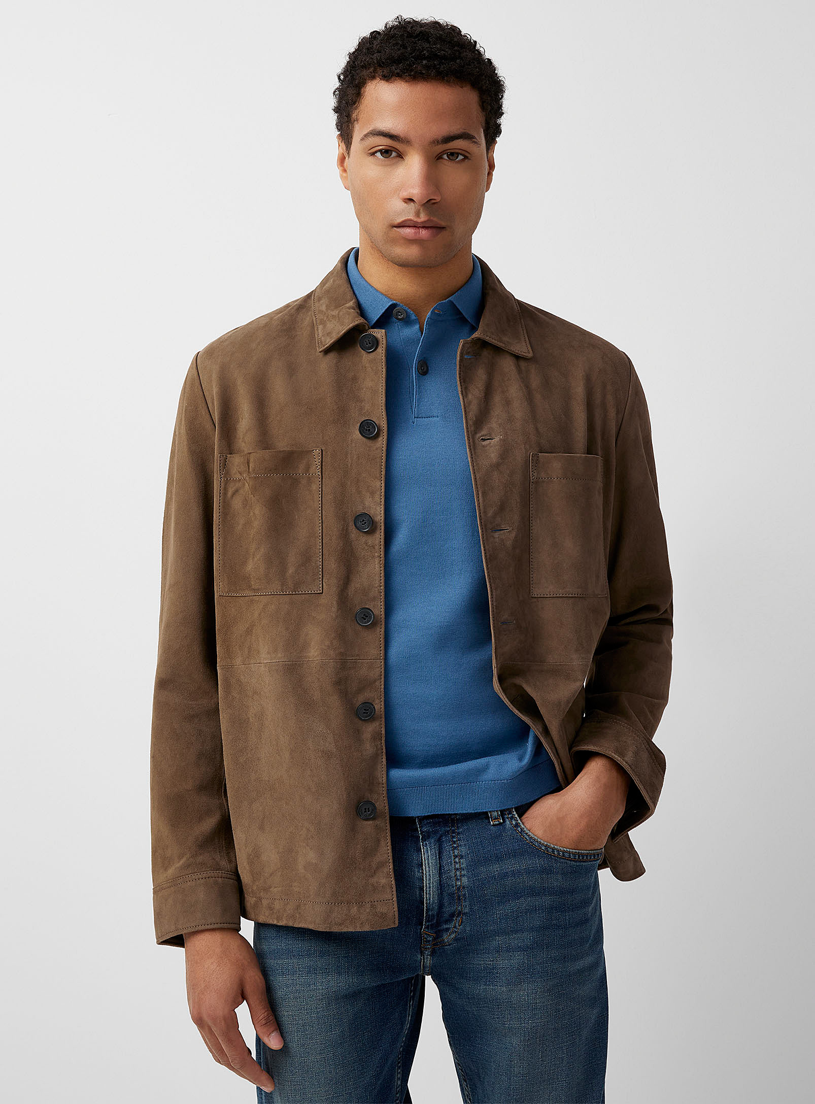 Marc O'polo Mocha Suede Overshirt In Light Brown