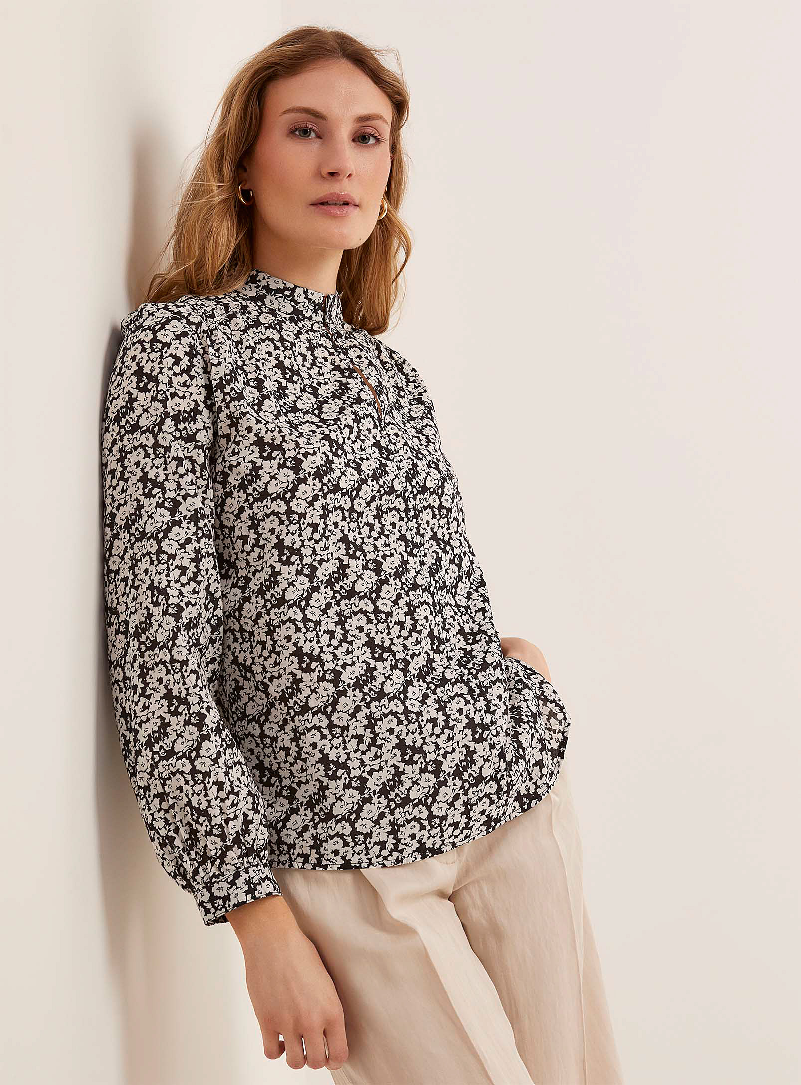 Marc O'polo Bright Garden Lightweight Blouse In Black And White